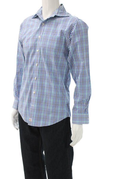 Vineyard Vines Mens Button Up Plaid Blue Cotton Collared Long Sleeve Size S