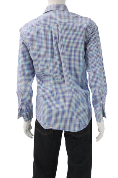 Vineyard Vines Mens Button Up Plaid Blue Cotton Collared Long Sleeve Size S