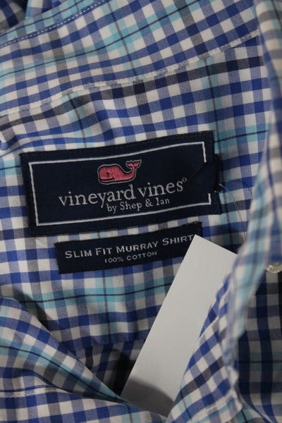 Vineyard Vines Mens Button Up Plaid Blue Cotton Collared Long Sleeve Size S