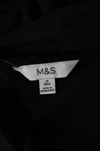 M&S Mens Short Sleeve Collared V Neck Knit Polo Shirt Navy Cotton Size Medium