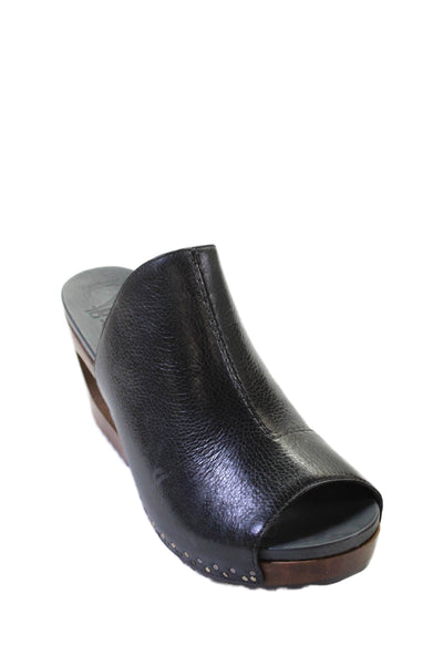 Dansko Womens Leather Cut Out Wedge Clog Sandal Heels Black Size 39 9