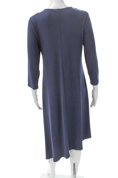 Eileen Fisher Women Trapeze Swing V-Neck Blue Midi 3/4 Sleeve Dress Size S