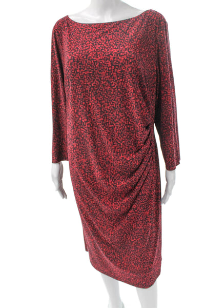 Lauren Ralph Lauren Women Sheath Dress Red Long Sleeve Boat Neck Size 18W