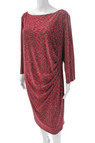 Lauren Ralph Lauren Women Sheath Dress Red Long Sleeve Boat Neck Size 18W