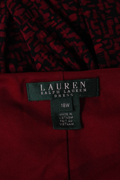 Lauren Ralph Lauren Women Sheath Dress Red Long Sleeve Boat Neck Size 18W