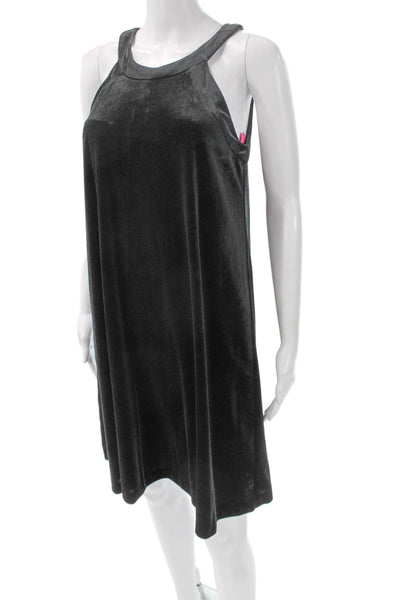 Betsey Johnson Womens Black Velvet Halter A-Line Knee Length Dress Zip Size 8
