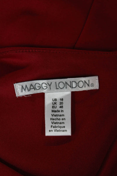 Maggy London Women Sheath Dress Red Boat Neck 3/4 Sleeve Knee Length Size 16