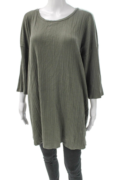 Eileen Fisher Women Shift Top Green Striped TENCEL 3/4 Sleeve Size 2X