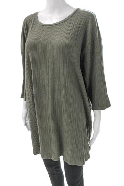 Eileen Fisher Women Shift Top Green Striped TENCEL 3/4 Sleeve Size 2X