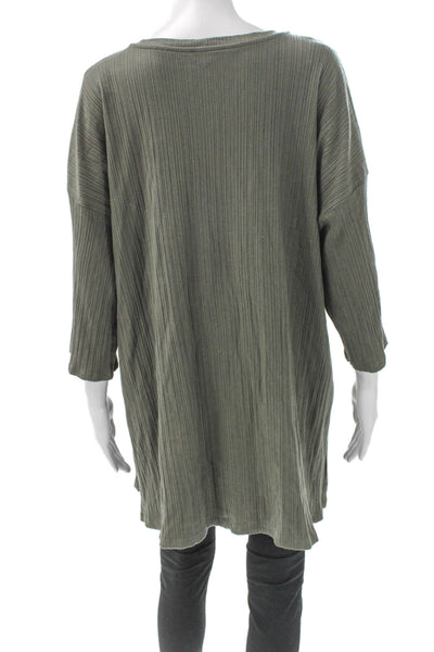Eileen Fisher Women Shift Top Green Striped TENCEL 3/4 Sleeve Size 2X