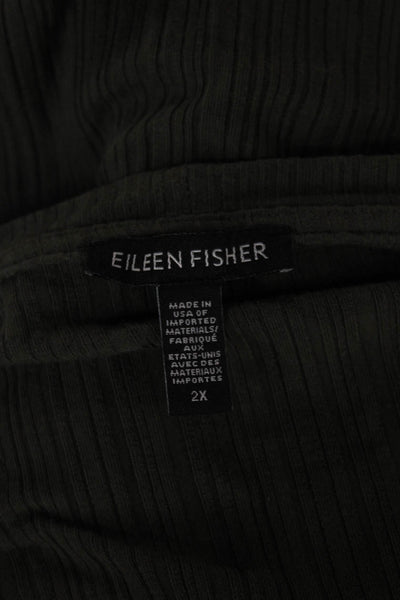 Eileen Fisher Women Shift Top Green Striped TENCEL 3/4 Sleeve Size 2X