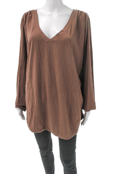 Athleta Womens Pullover V-Neck Long Sleeve Brown T-Shirt Size 3X