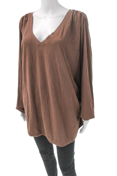 Athleta Womens Pullover V-Neck Long Sleeve Brown T-Shirt Size 3X