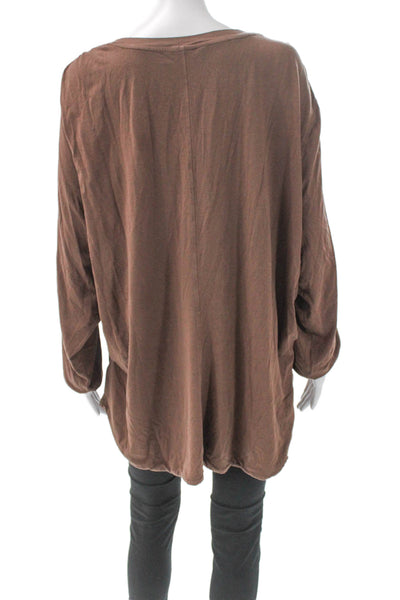 Athleta Womens Pullover V-Neck Long Sleeve Brown T-Shirt Size 3X