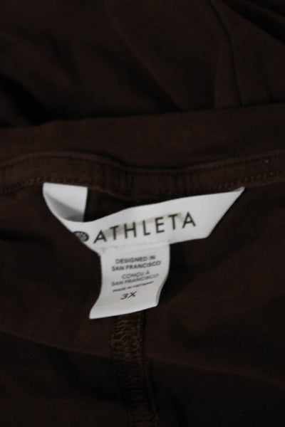 Athleta Womens Pullover V-Neck Long Sleeve Brown T-Shirt Size 3X