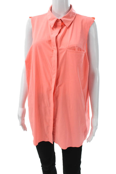 Athleta Women Orange Collared Button Front Sleeveless Basic Tank Size 1X
