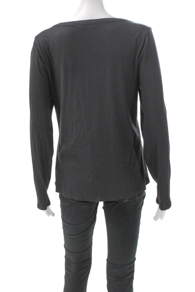Athleta Womens Black Henley Long Sleeve Basic T-Shirt Button Front Size XL
