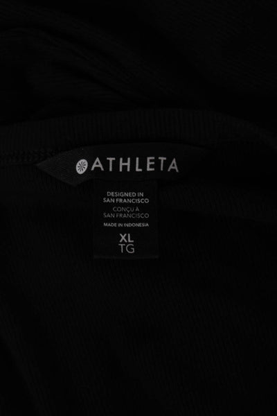 Athleta Womens Black Henley Long Sleeve Basic T-Shirt Button Front Size XL