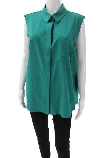 Athleta Womens Collared Sleeveless Button-Up Green Polyester Blend Size XL Tall
