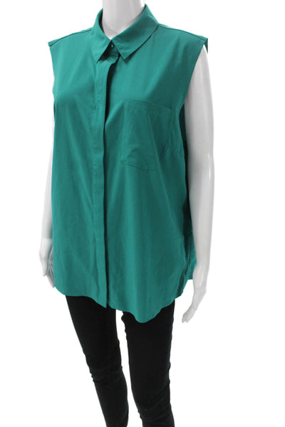 Athleta Womens Collared Sleeveless Button-Up Green Polyester Blend Size XL Tall