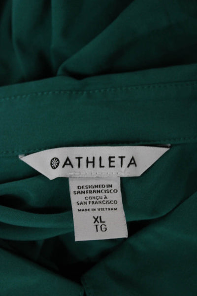 Athleta Womens Collared Sleeveless Button-Up Green Polyester Blend Size XL Tall