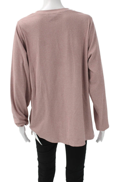 Athleta Women Plus Basic Pink Ribbed Knit V-Neck Button T-Shirt Size 2X