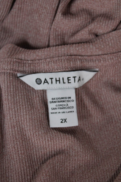 Athleta Women Plus Basic Pink Ribbed Knit V-Neck Button T-Shirt Size 2X