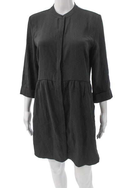 Quince Women Shirt Dress Gray Collared 3/4 Sleeve Button Short Size XS