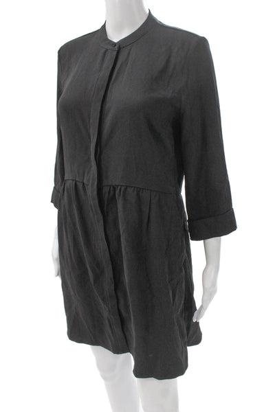 Quince Women Shirt Dress Gray Collared 3/4 Sleeve Button Short Size XS