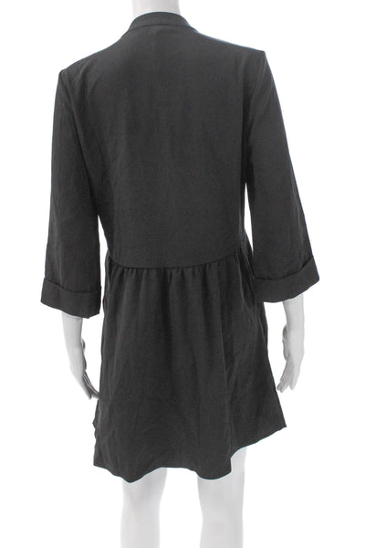 Quince Women Shirt Dress Gray Collared 3/4 Sleeve Button Short Size XS