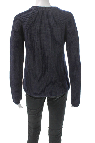 Vince Womens Pullover Sweater Crew Neck Long Sleeve Blue Cotton Blend Size XS