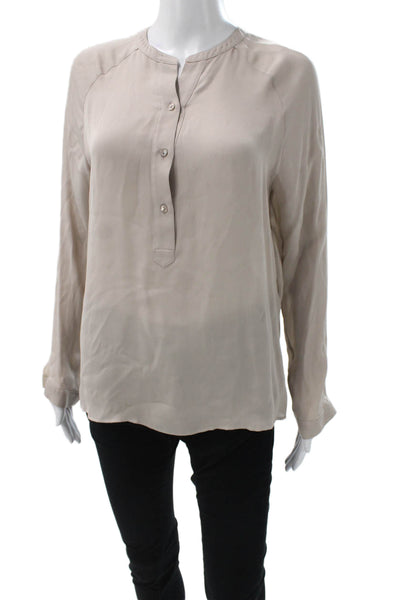 Vince Women Basic Silk Blend Collared Long Sleeve Blouse Beige Size XS