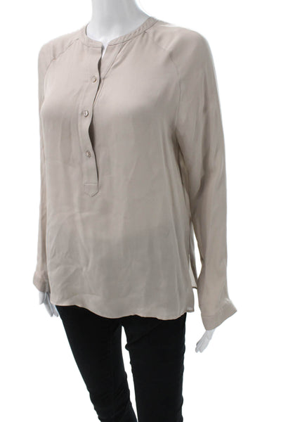 Vince Women Basic Silk Blend Collared Long Sleeve Blouse Beige Size XS