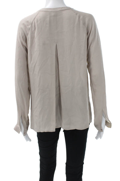 Vince Women Basic Silk Blend Collared Long Sleeve Blouse Beige Size XS