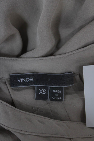 Vince Women Basic Silk Blend Collared Long Sleeve Blouse Beige Size XS