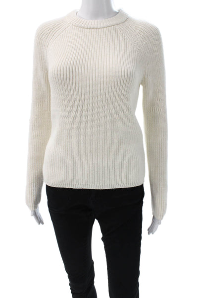 Jenni Kayne Womens Ivory Cotton Crewneck Pullover Sweater Long Sleeve Size XS