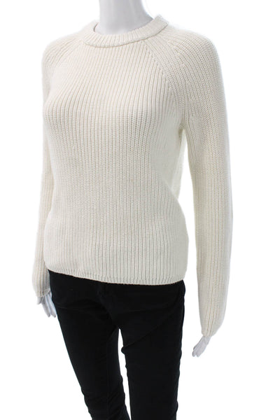 Jenni Kayne Womens Ivory Cotton Crewneck Pullover Sweater Long Sleeve Size XS