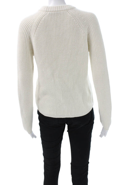 Jenni Kayne Womens Ivory Cotton Crewneck Pullover Sweater Long Sleeve Size XS