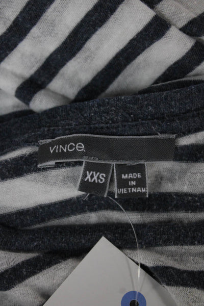 Vince Women Basic T-Shirt White Striped Lyocell Crew Neck Long Sleeve Size 2XS