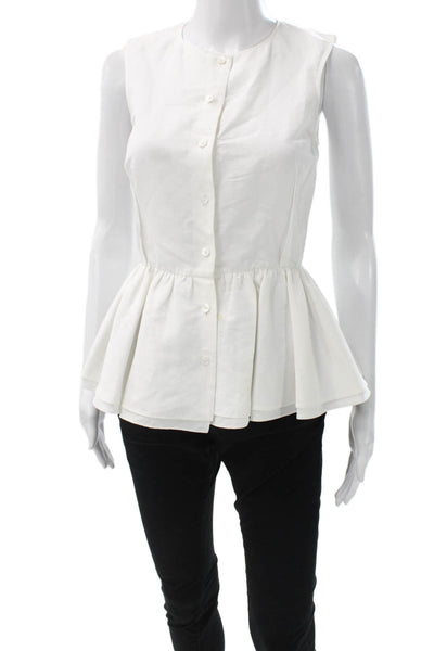 Brock Collection Womens Peplum Sleeveless White Cotton Blend Blouse Size 0