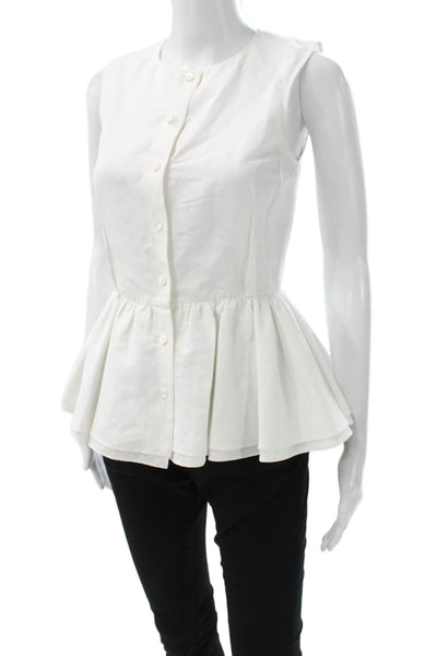 Brock Collection Womens Peplum Sleeveless White Cotton Blend Blouse Size 0