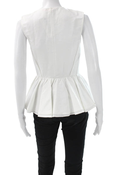 Brock Collection Womens Peplum Sleeveless White Cotton Blend Blouse Size 0