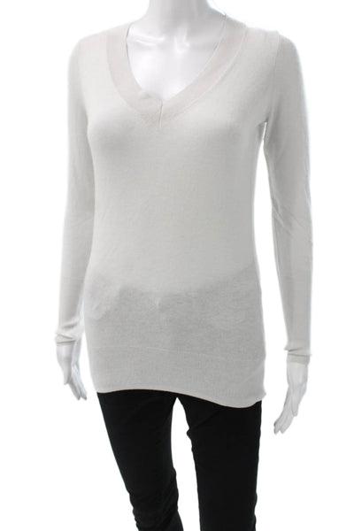 J Crew Women Pullover White V-Neck Acrylic Long Sleeve Size XS