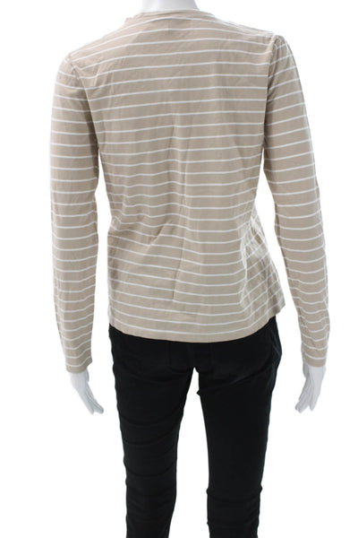 Kule Womens Striped Cotton Long Sleeve Crew Neck Basic T-Shirt Beige Size XS