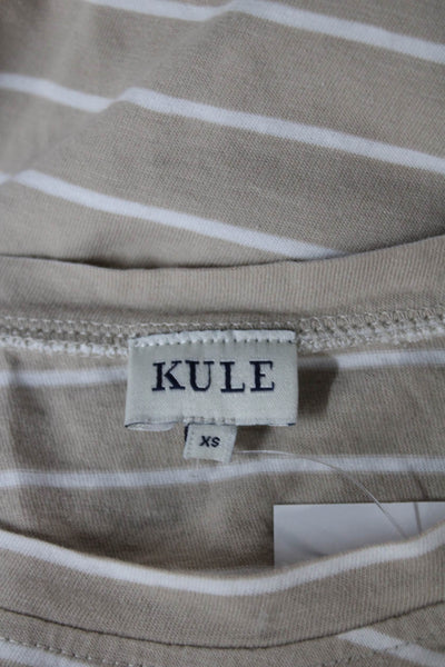 Kule Womens Striped Cotton Long Sleeve Crew Neck Basic T-Shirt Beige Size XS