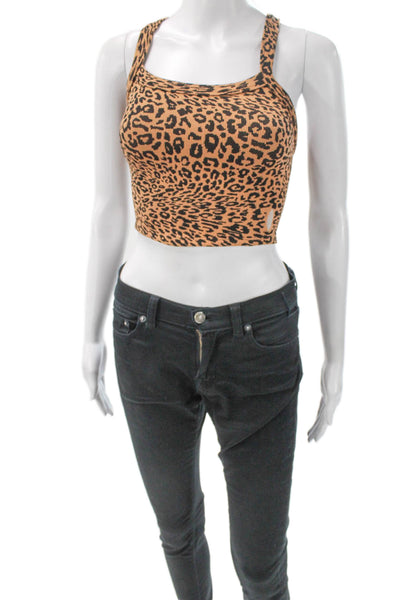 FP Movement Womens Cropped Animal Print Scoop Neck Tank Orange Size XS