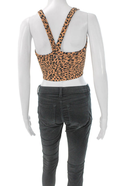 FP Movement Womens Cropped Animal Print Scoop Neck Tank Orange Size XS