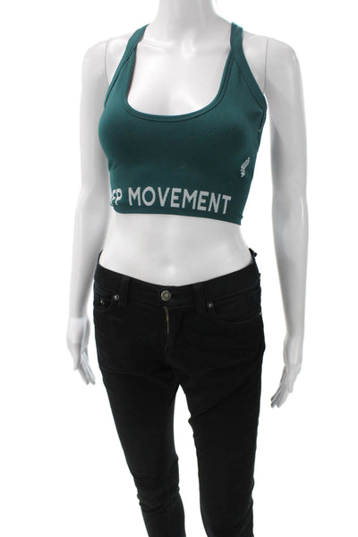 FP Movement Womens Sports Bra Green Herringbone Polyester Scoop Neck Size XS