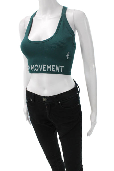 FP Movement Womens Sports Bra Green Herringbone Polyester Scoop Neck Size XS