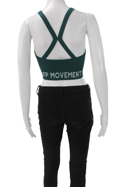FP Movement Womens Sports Bra Green Herringbone Polyester Scoop Neck Size XS